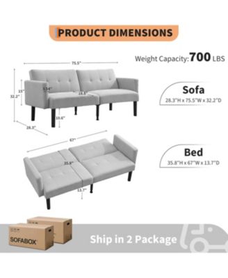 Convertible Futon Sofa Bed, 75.5” Linen Flannel Loveseat Couch Bed With Solid Wood Legs & 700lbs Capacity