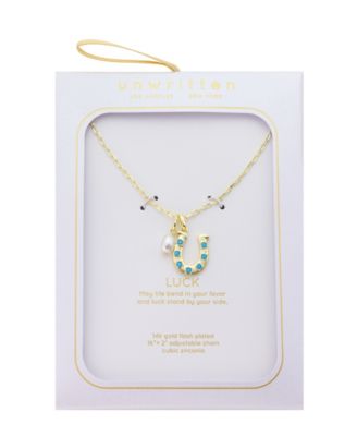 Cubic Zirconia and Imitation Pearl Horseshoe Cluster Charm Pendant Necklace