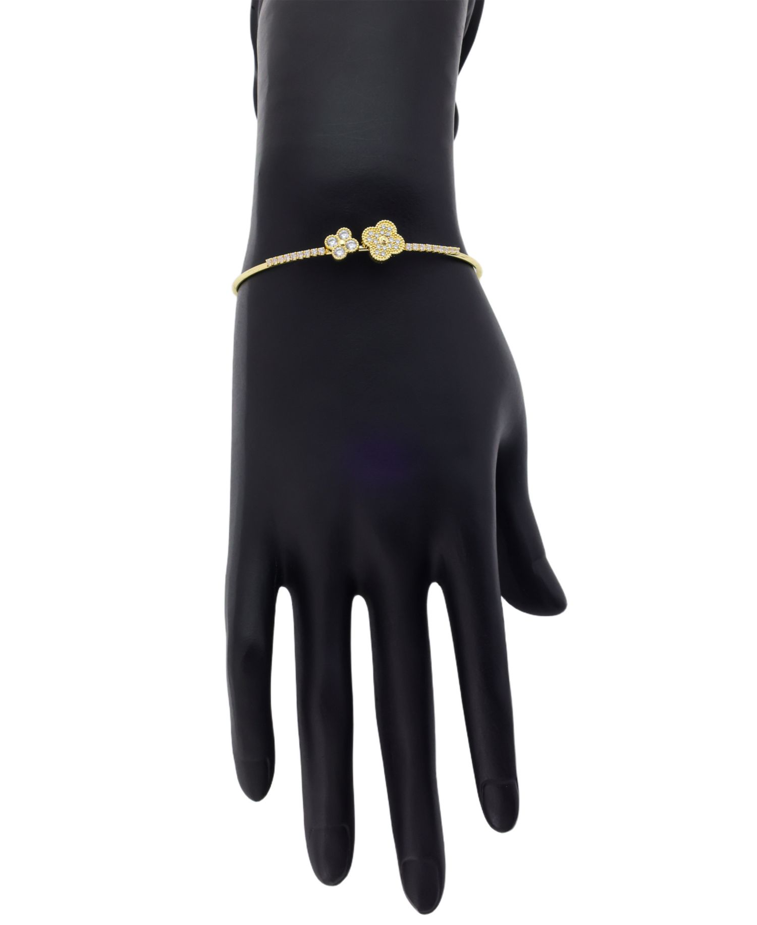 Cubic Zirconia Double Clover Cuff Bracelet