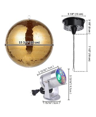 16" Large Disco Ball with Motor and Light 6RPM Rotator & 3W RGB Spotlight for 70s 80s Party DJ Bands Club Event Champagne Gold