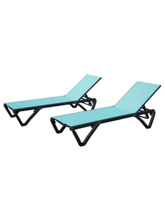 2 Pcs Outdoor Lounge Chair, Aluminum Plastic Patio Chaise Lounge with 5 Position Adjustable Backrest and Wheels