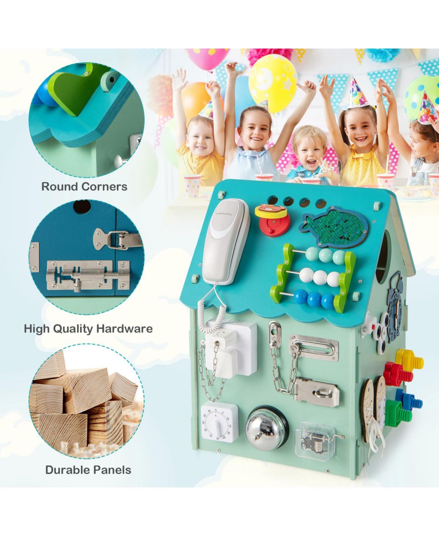 Montessori Playhouse with Sensory Games and Interior Storage, Blue Kids Play Tent