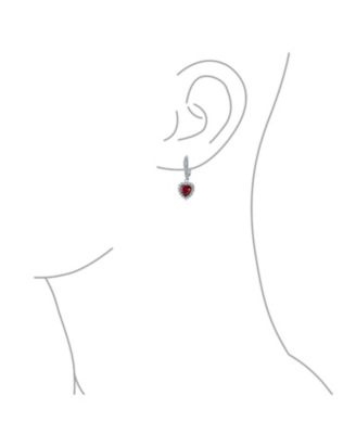 Romantic Love CZ Cubic Zirconia Red Heart Dangle Drop Earrings Rhodium Plated