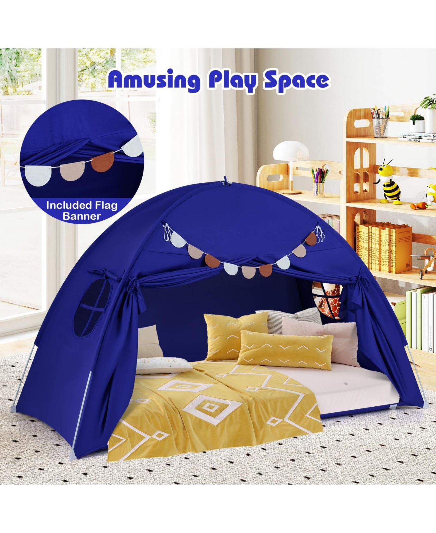 Детская игрушка Mecale Twin Size Indoor Bed Canopy Tent with 2 Windows, Ages 3+, цвет: Синий — фото 8