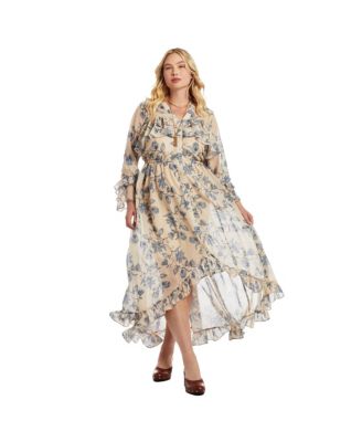 Women's Ruffle Detail Maxi Shirt Dress