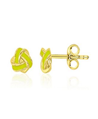 Yellow Enamel Knot Stud Earrings in 14k Yellow Gold Over Sterling Silver