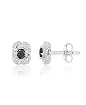 Black Spinel Love Knot Stud Earrings in Rhodium Over Sterling Silver