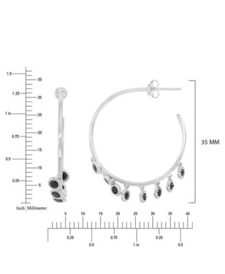 Onyx Circle Dangling Tube Hoop Earrings in Rhodium Over Sterling Silver
