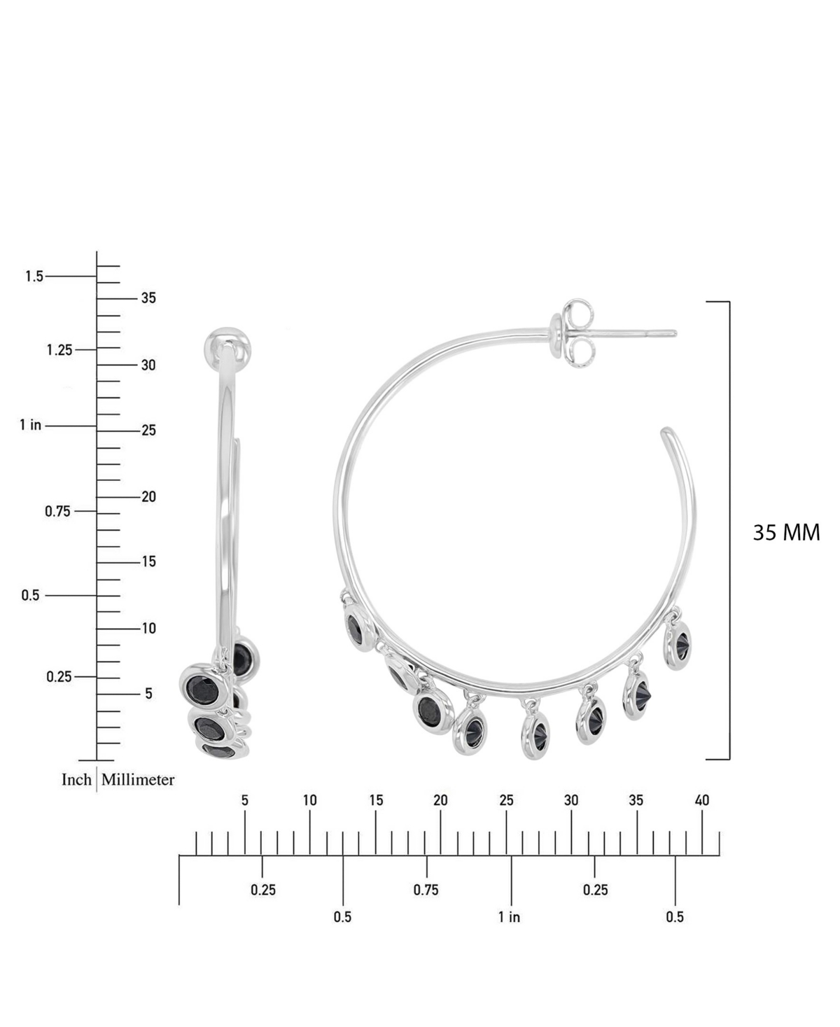 Macy's Onyx Circle Dangling Tube Hoop Earrings in Rhodium Over Sterling Silver