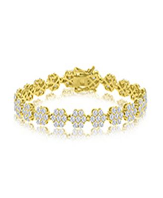 Cubic Zirconia Flower Tennis Bracelet in 14k Yellow Gold Over Sterling Silver