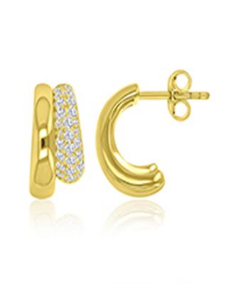 Cubic Zirconia Double C Hoop Earrings in 14k Yellow Gold Over Sterling Silver