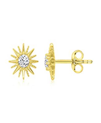 Cubic Zirconia Starburst Stud Earrings in 14k Yellow Gold Over Sterling Silver