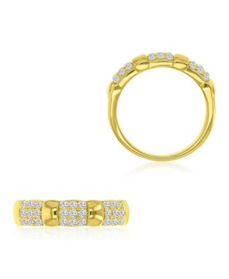 Cubic Zirconia Half Pave Ring in 14k Yellow Gold Over Sterling Silver