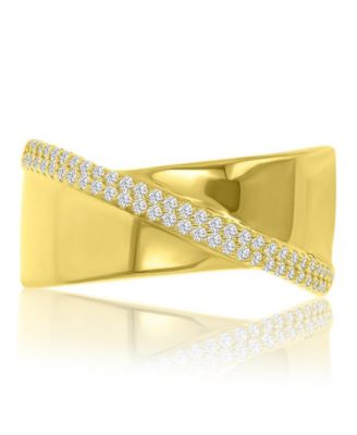 Cubic Zirconia Crossover Ring in Rhodium Over Sterling Silver