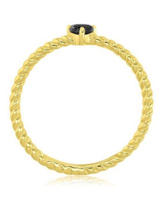 Black Cubic Zirconia Heart, Flower & Cushion Cut Ring in 14k Yellow Gold Over Sterling Silver