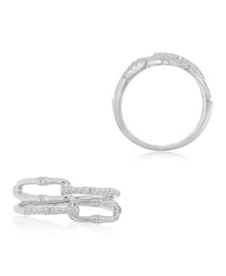 Classic Cubic Zirconia Link Ring in Rhodium Over Sterling Silver