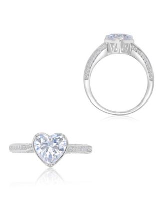 Heart-Shaped Cubic Zirconia Ring in Rhodium Over Sterling Silver