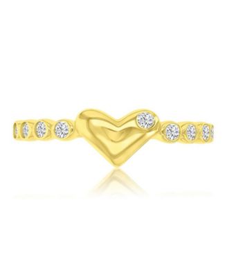 Cubic Zirconia Heart Ring in 14k Yellow Gold Over Sterling Silver