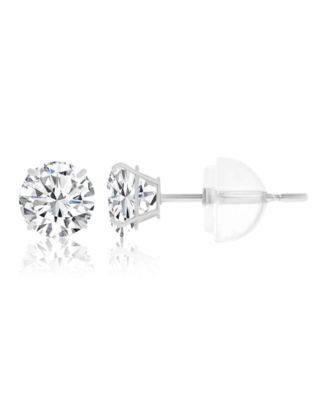 White Swarovski Zirconia Solitaire Earrings in 14k White Gold