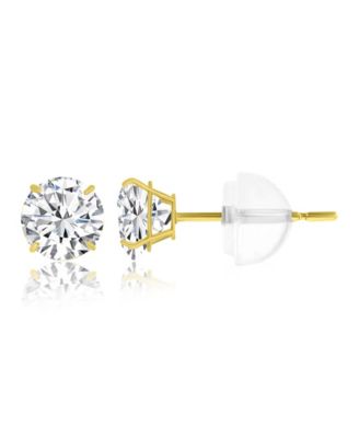 White Swarovski Zirconia Solitaire Earrings in 14k Yellow Gold