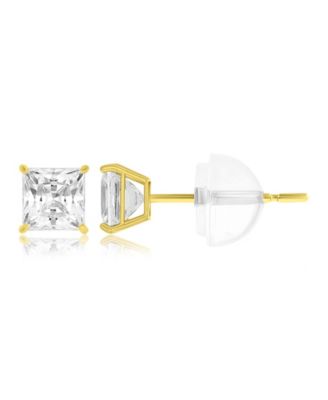 White Swarovski Zirconia Solitaire Earrings in 14k Yellow Gold