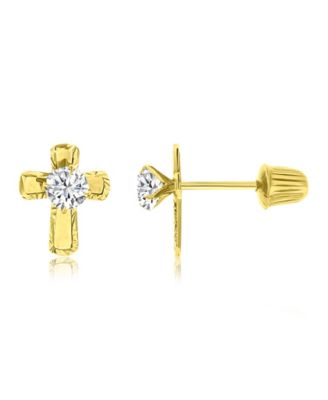 Cross Stud Earrings in 14k Yellow Gold Over Sterling Silver