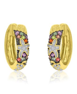 Starfish & Sea Turtle Huggie Earrings in 14k Yellow Gold Over Sterling Silver