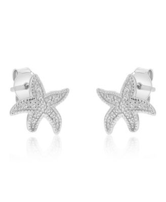 Created White Sapphire Star Fish Stud Earrings in Rhodium Over Sterling Silver