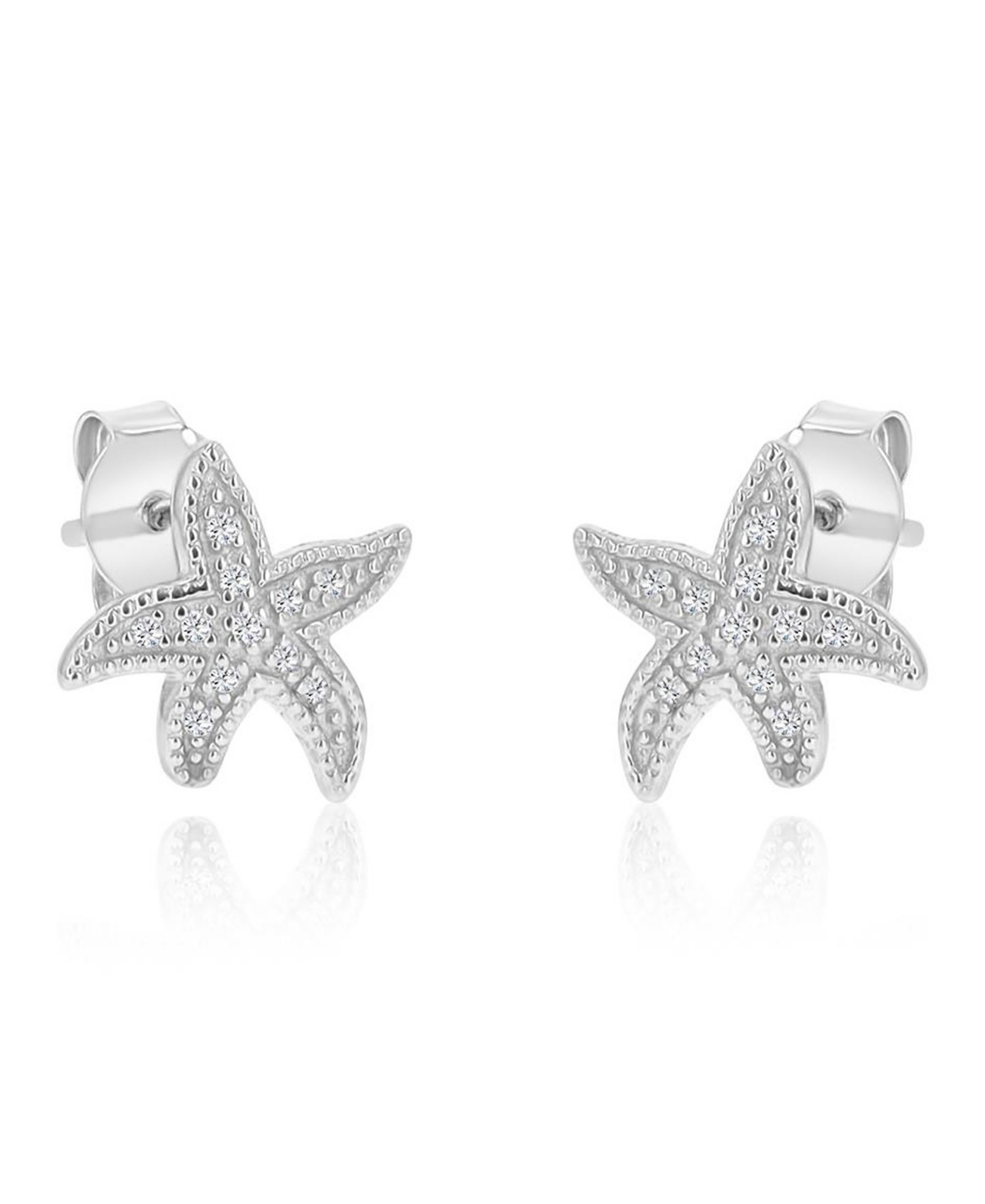 Macy's Created White Sapphire Star Fish Stud Earrings in Rhodium Over Sterling Silver