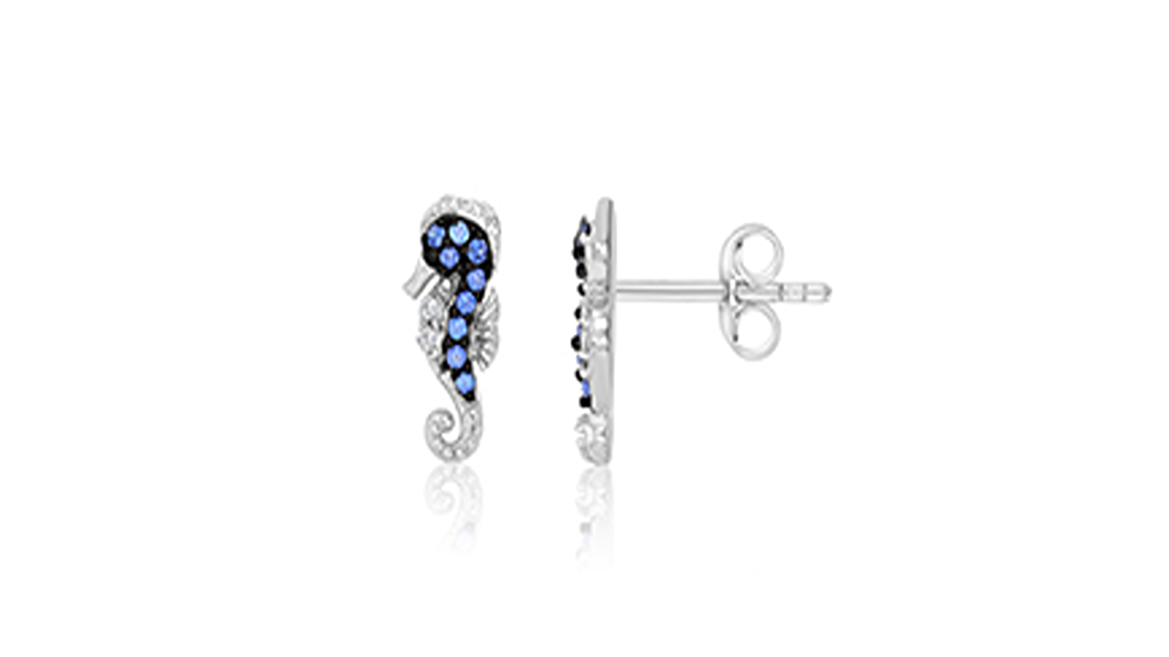 Macy's Created Blue Sapphire and White Sapphire Seahorse Stud Earrings in Rhodium Over Sterling Silver