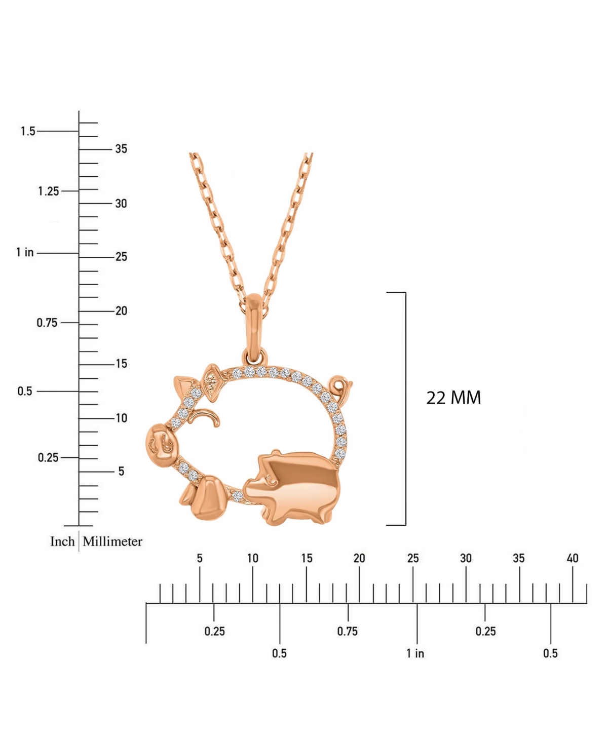 Macy's Created White Sapphire Mom and Baby Pigs Necklace in 14k Rose Gold Over Sterling Silver