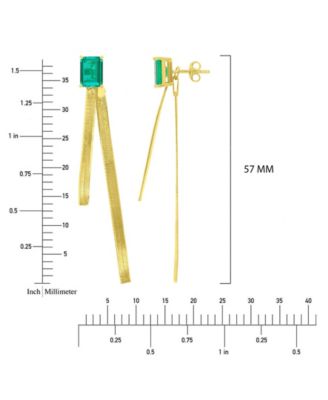 Created Emerald Herringbone Chain Dangling Earrings in 14k Yellow Gold Over Sterling Silver