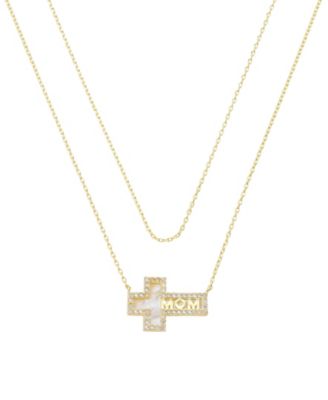 Cubic Zirconia and Mother of Pearl Mom Cross Pendant Layered Necklace Set