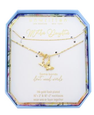 Cubic Zirconia Butterfly Charm Layered Necklace Set