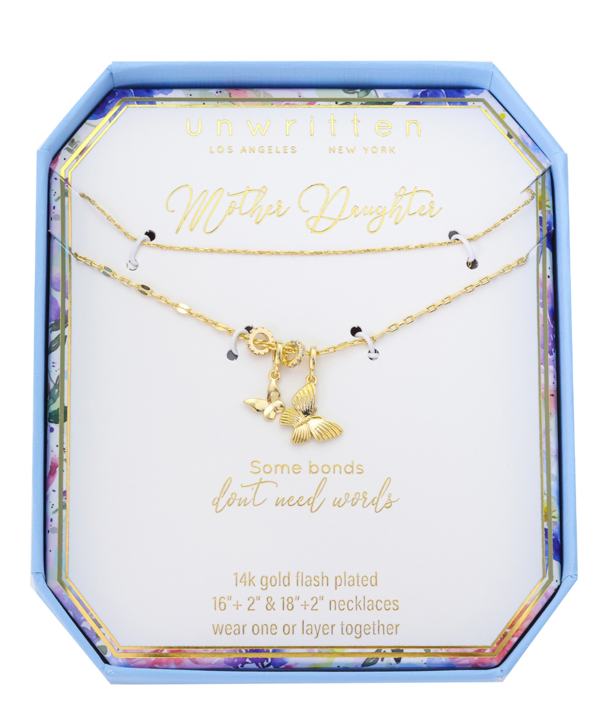 Unwritten Cubic Zirconia Butterfly Charm Layered Necklace Set