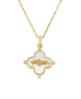 Cubic Zirconia and Mother of Pearl Mom Clover Pendant Necklace with Earring Set