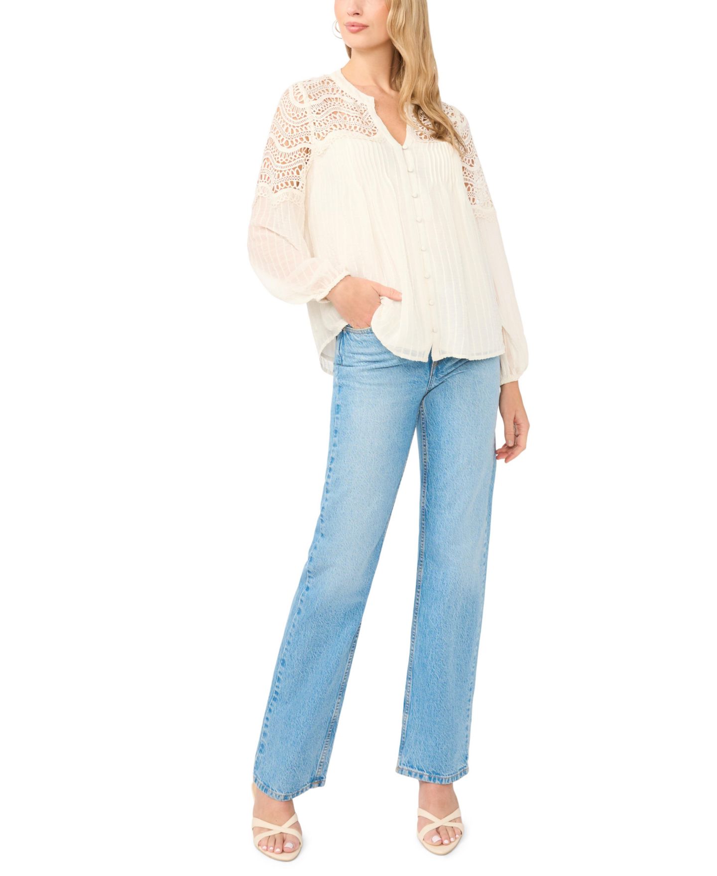 Женская блузка Vince Camuto V-Neck, цвет: Слоновая кость — фото 2