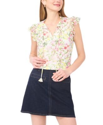 Women's Split Neck Flutter-Sleeve Blouse