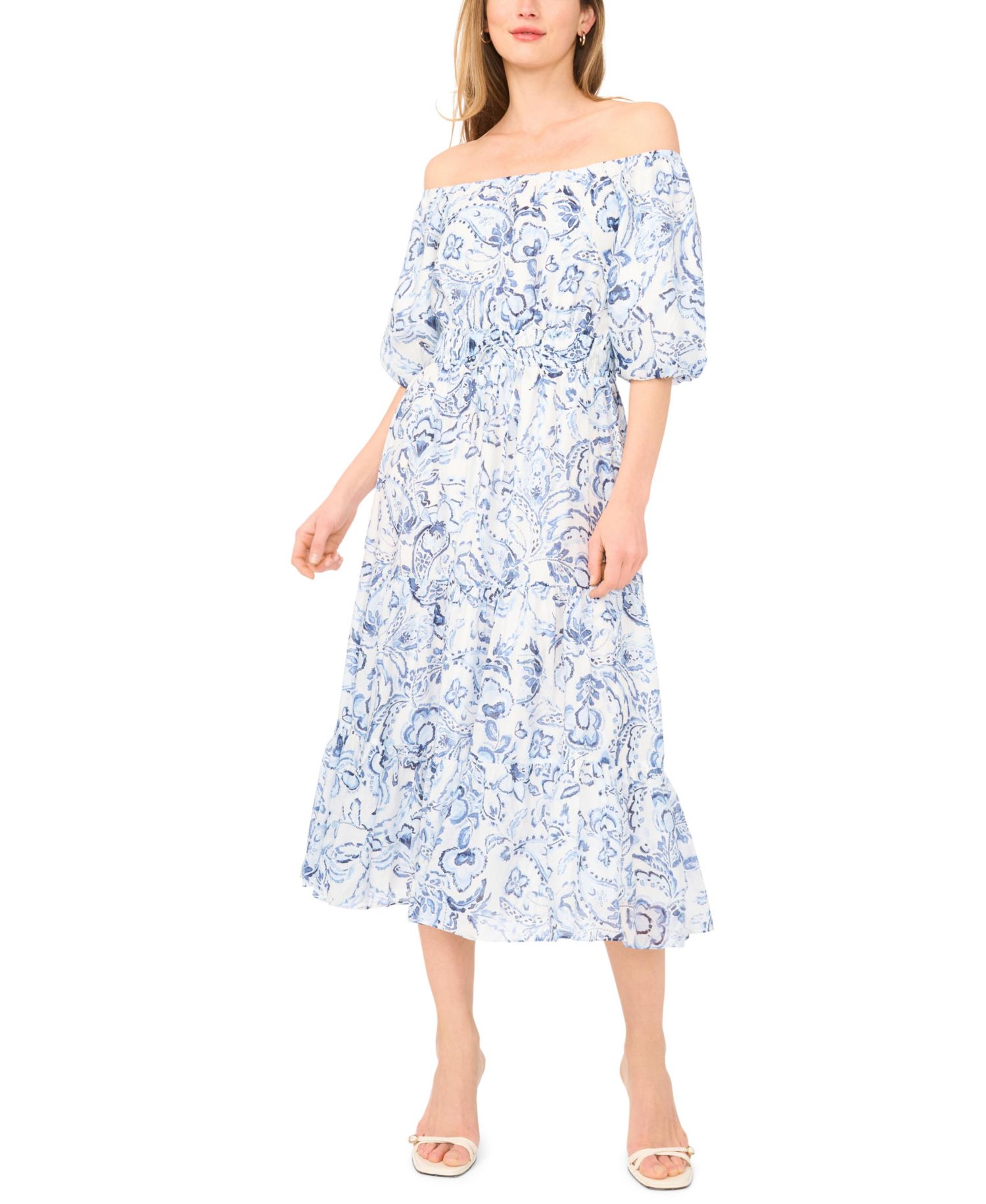 Women's Printed Tiered Ruffle Midi Dress