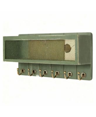 Rustic Key & Mail Holder with 6 Hooks - Sturdy Wood & Steel, Space-Saving, Easy Install