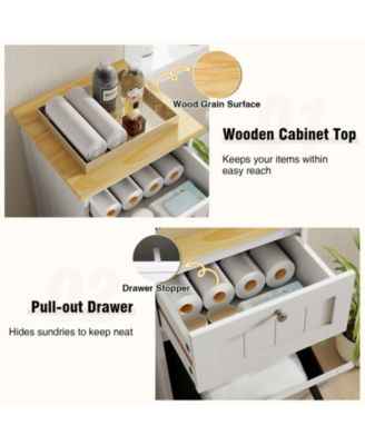 Freestanding Tilt Out Laundry Cabinet with Removable Basket and Storage Organizer