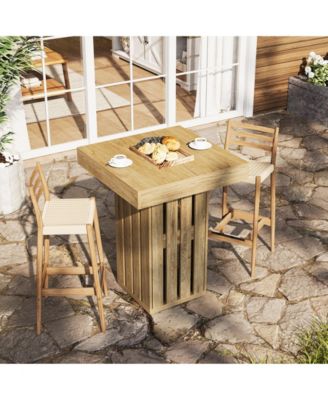 31.5" Square Oak Counter Height Table, Rustic Railing Leg Design Bar Table