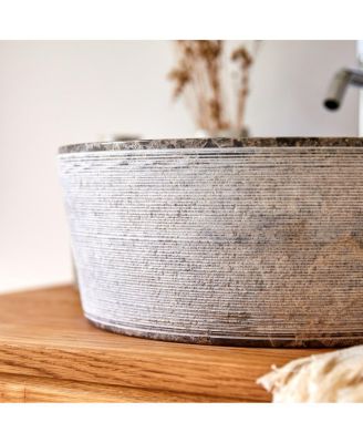 Rustic Genuine Marble Washbasin Sink Basin Circular Bowl Grey Standard Bathroom