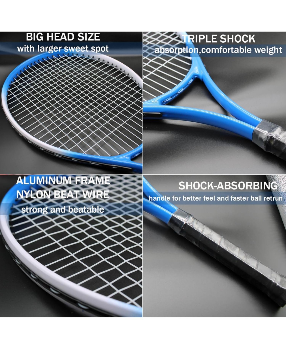 Magicorange Tennis Racket Set for Adults 2 Players Includes 27 Inch Racquets 4 Tennis Balls Solo Trainer 3 Overgrips and Portable Bag