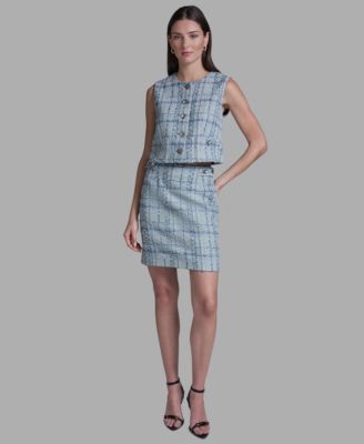 Women's Button-Front Cropped Tweed Vest