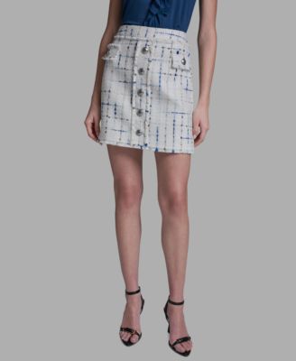 Women's Button-Front Tweed Mini Skirt