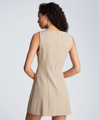 Women's Boat Neck Button Front Sheath Short Dress