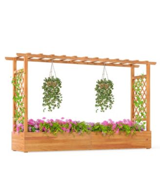Outdoor 45 Inch Wooden Raised Planter Bed with Trellis