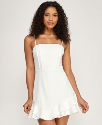 Junior's Ruffle Hem Square Neck Dress