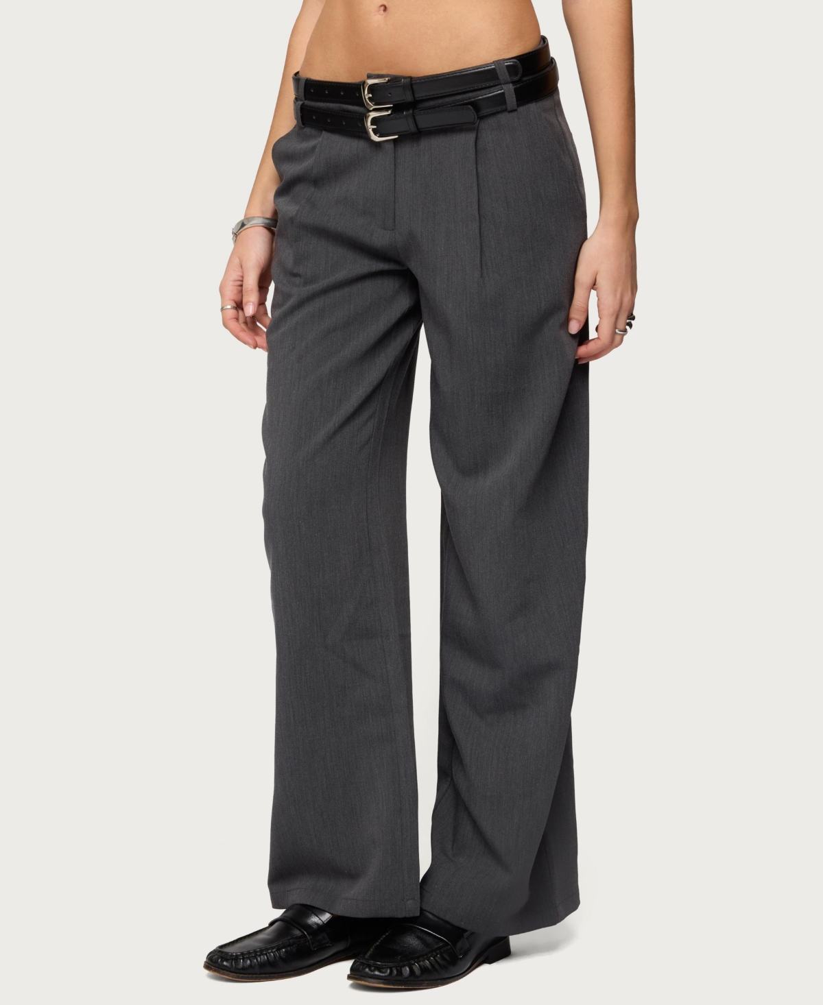 Edikted Women's Andy Double Belt Straight Leg Tailored Pants